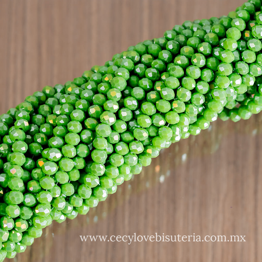 Cristal Rondel Verde Manzana 6 mm