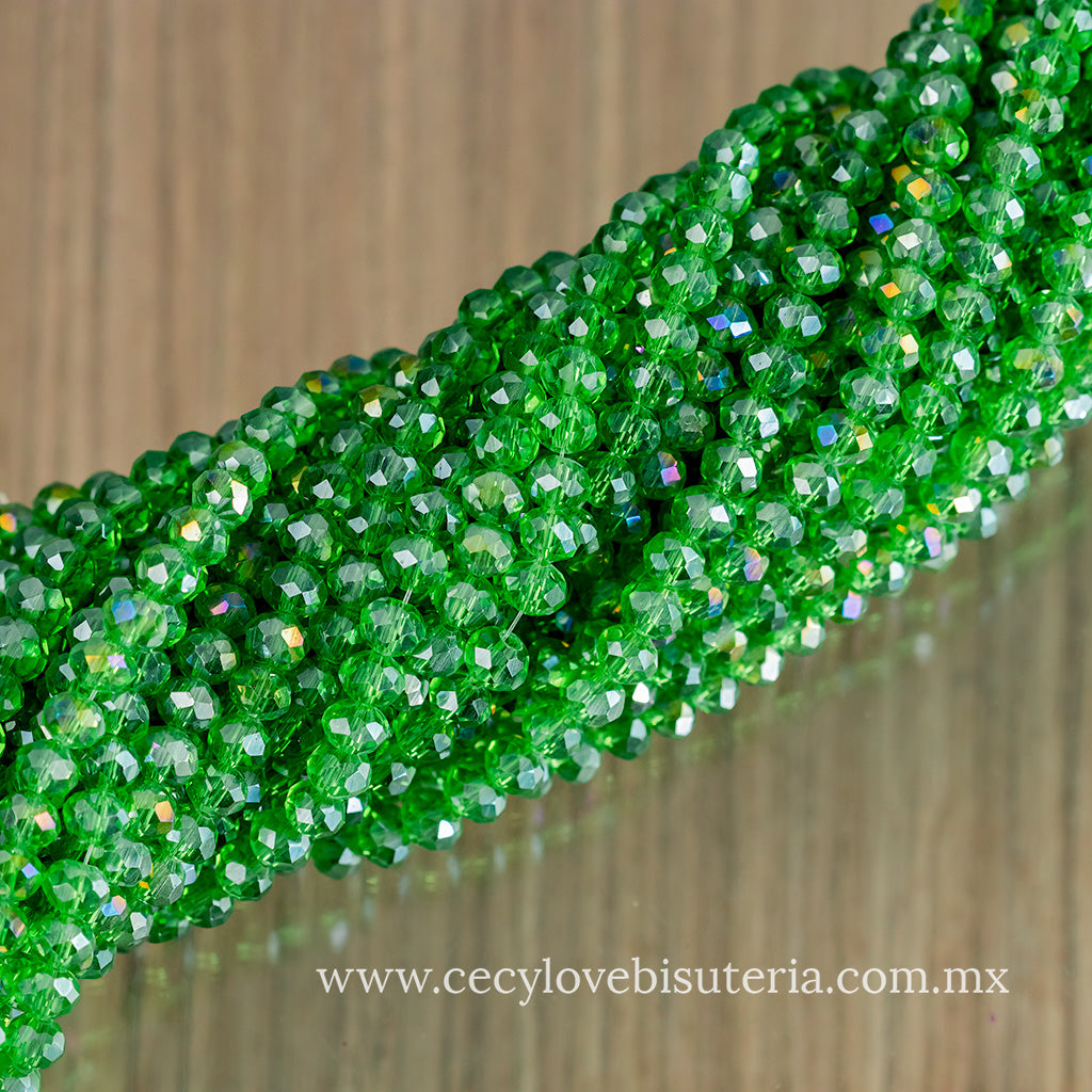 Cristal Rondel Verde Transparente 6 mm