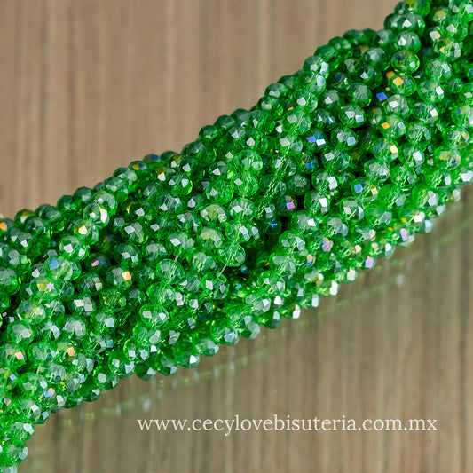Cristal Rondel Verde Transparente 6 mm