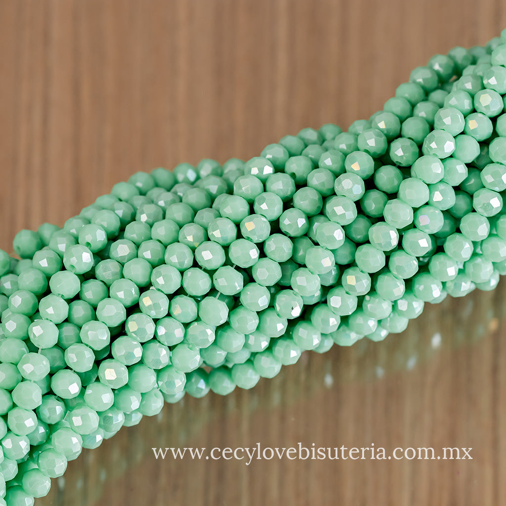 Cristal Rondel Verde Menta 6 mm