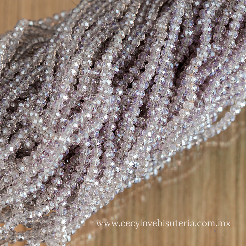 Cristal Rondel Lavanda Transparente 4 mm