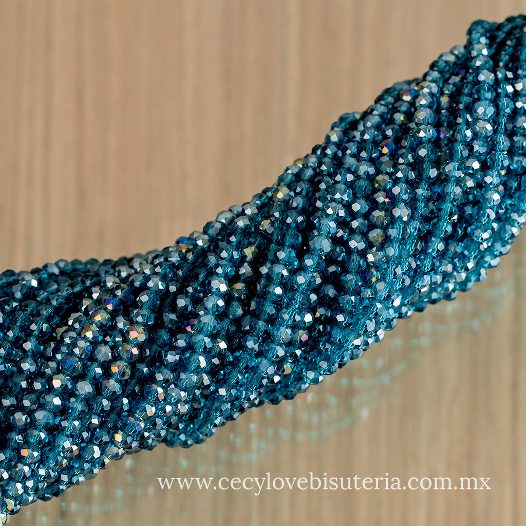 Cristal Rondel Azul Petróleo Transparente 4 mm