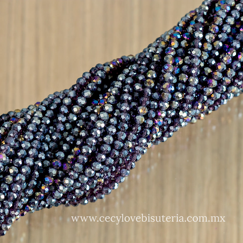 Cristal Rondel Morado Transparente AB 4 mm