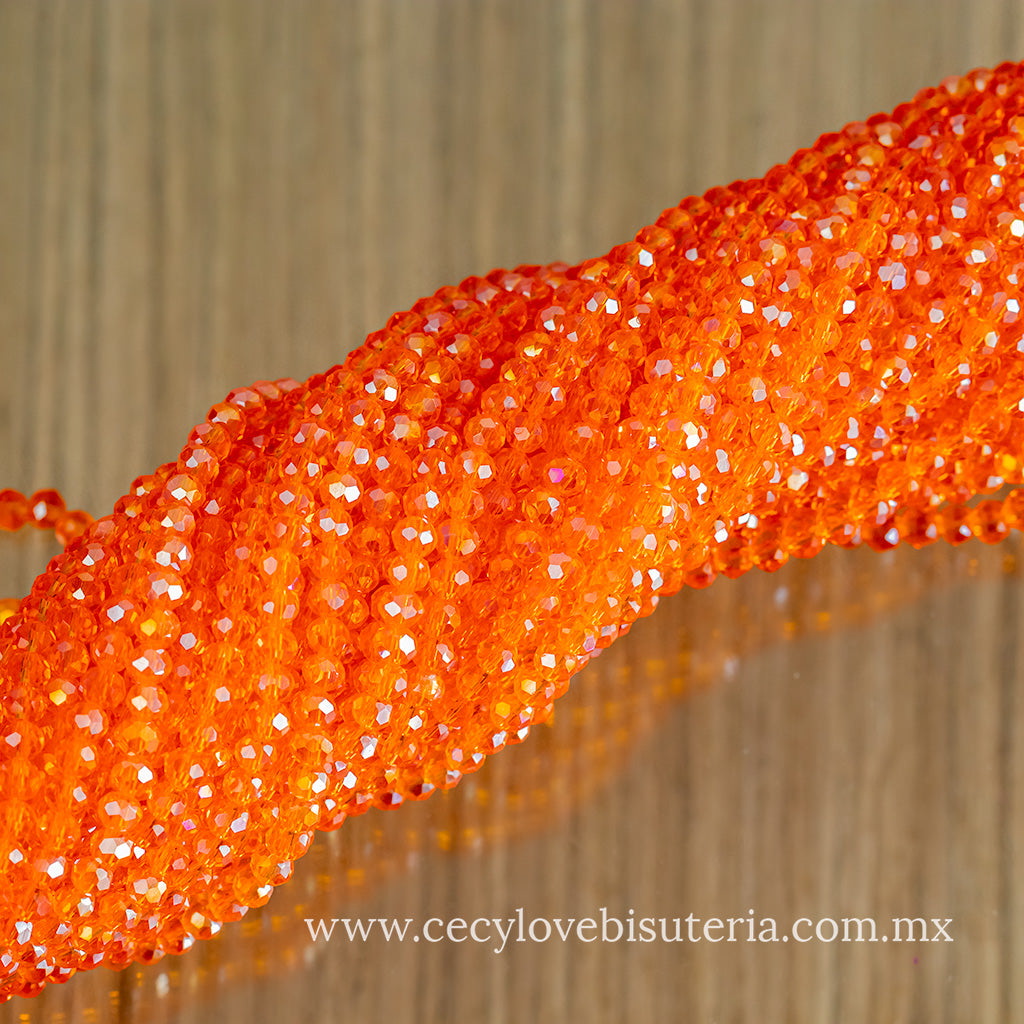 Cristal Rondel Naranja Transparente 4 mm