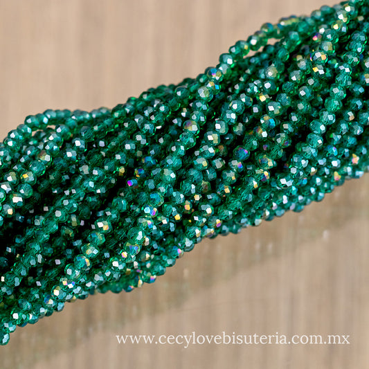 Cristal Rondel Verde Esmeralda Transparente AB 2 mm