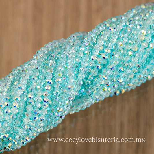 Cristal Rondel Celeste Transparente AB 2 mm