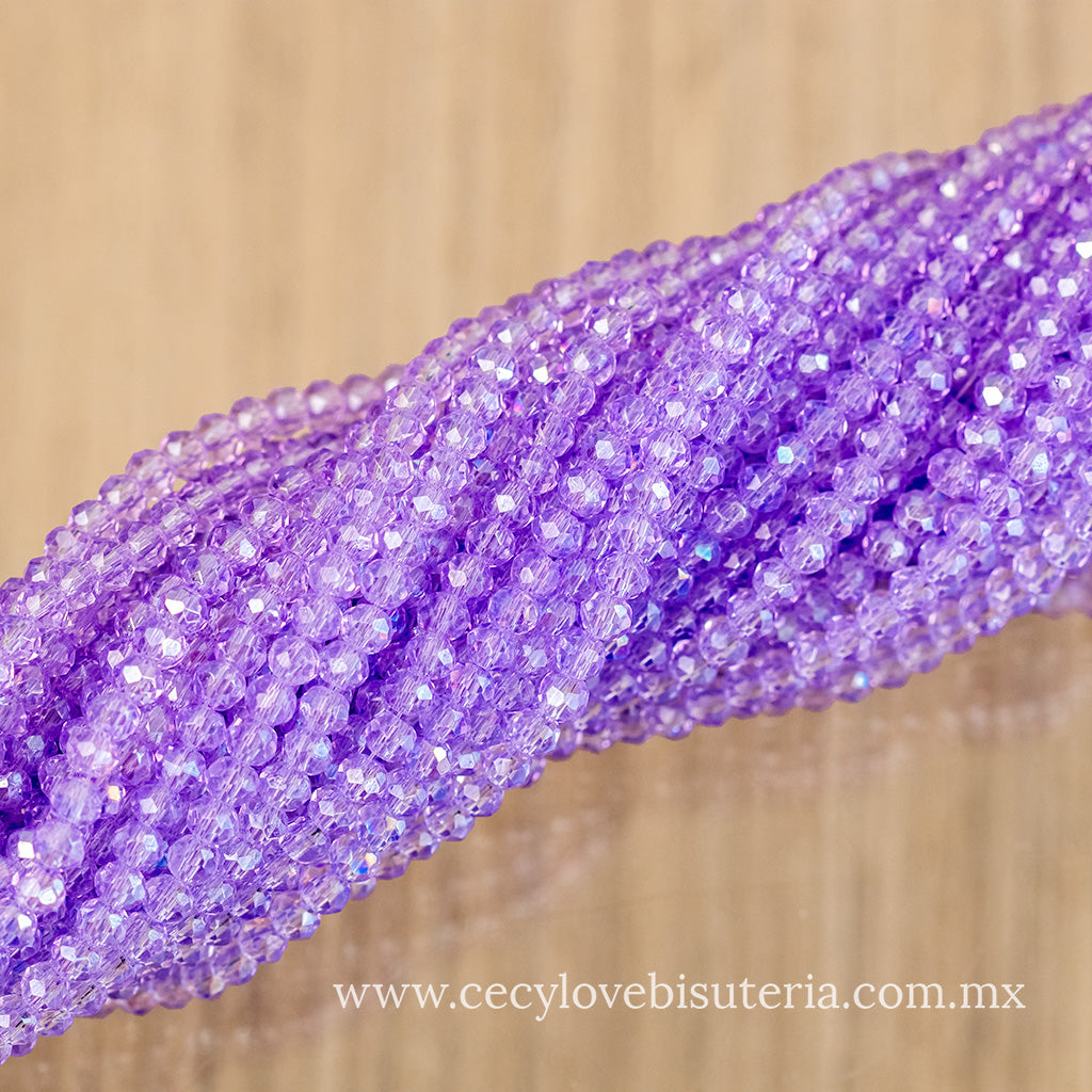Cristal Rondel Lavanda Transparente 2 mm