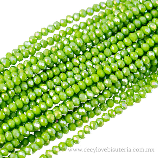 Cristal Rondel Verde Manzana 4 mm