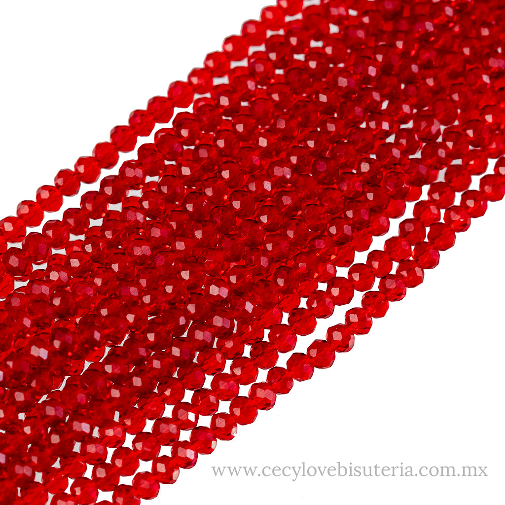 Cristal Rondel Rojo Transparente 4 mm