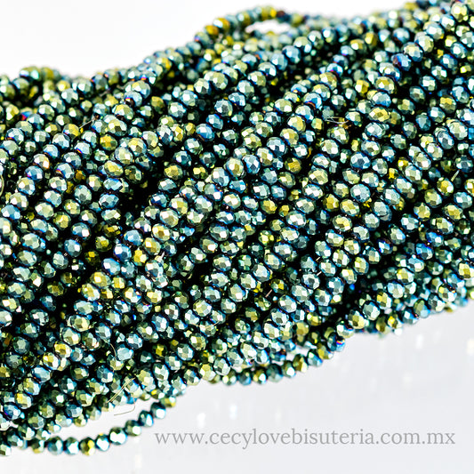 Cristal Rondel Verde / Dorado 2 mm