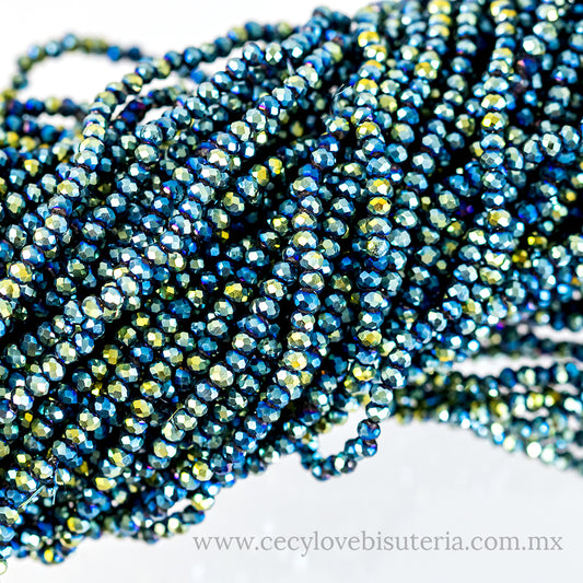 Cristal Rondel Verde / Azul 2 mm