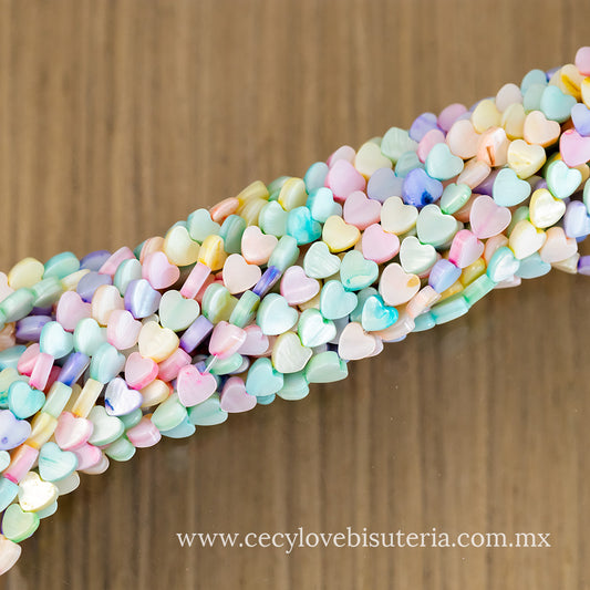 Corazones Madre Perla Colores Pasteles 6 mm