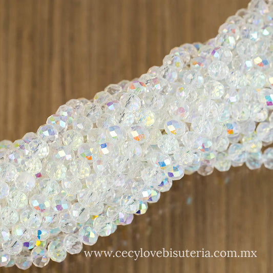 Cristal Rondel Transparente AB 8 mm