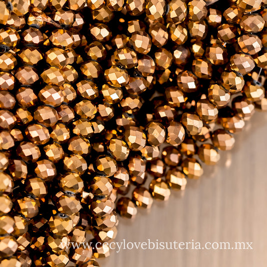 Cristal Rondel Bronce Metálico 10 mm