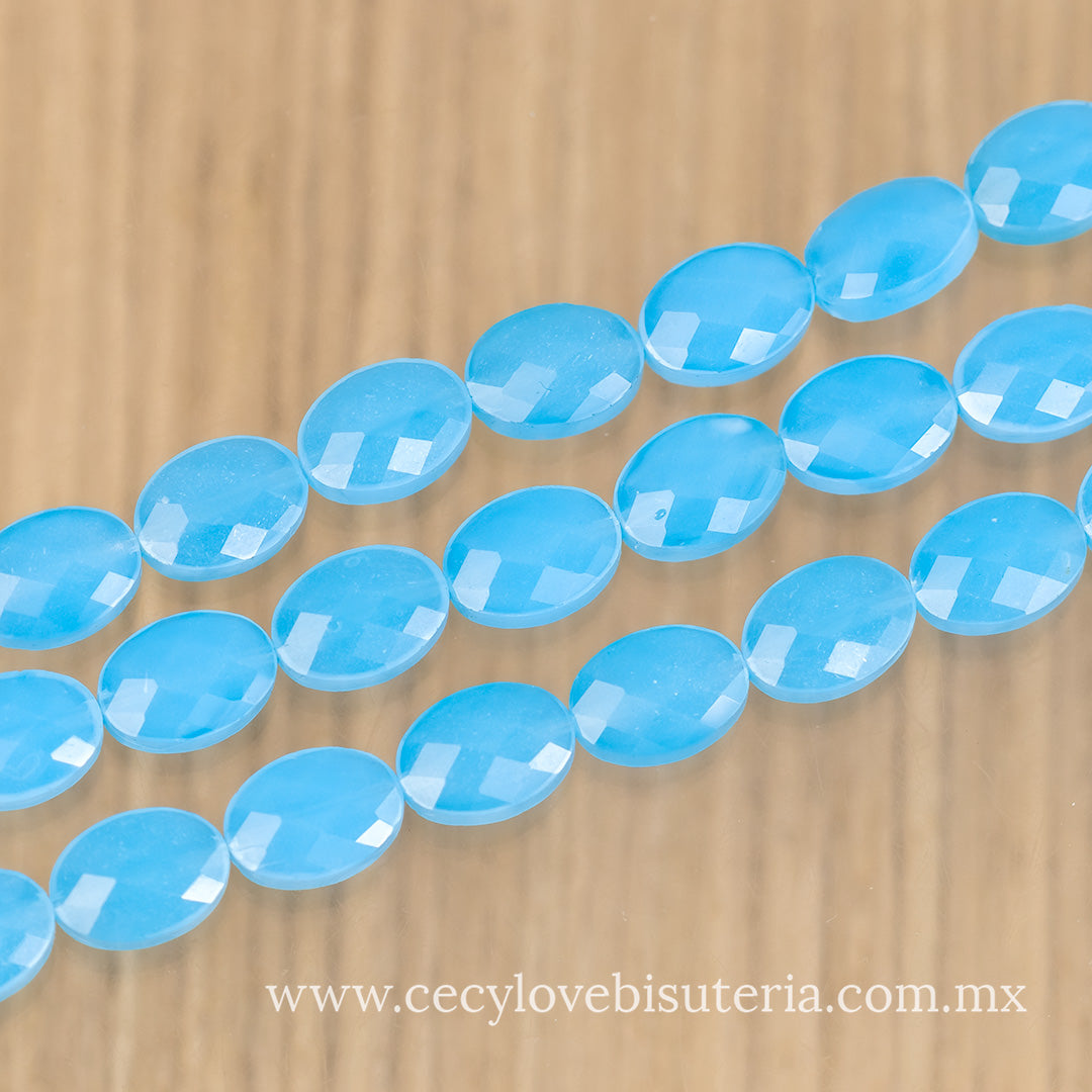 Cristal Óvalo Facetado Celeste