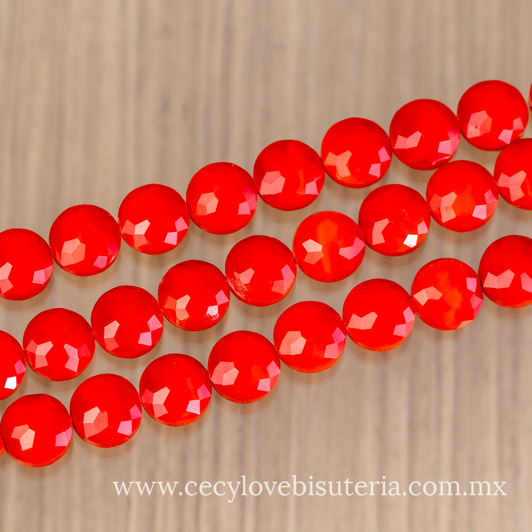 Cristal Círculo Facetado Rojo