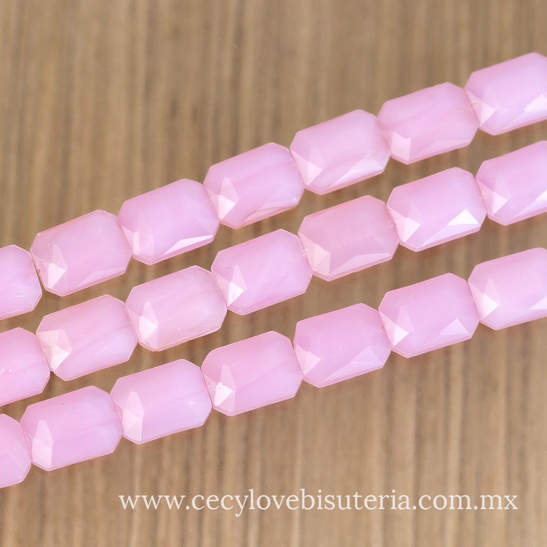 Cristal Rectángulo Facetado Rosa