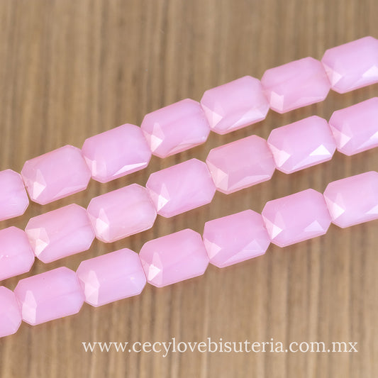 Cristal Rectángulo Facetado Rosa