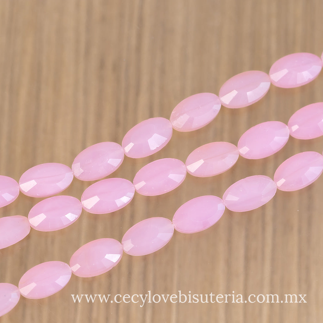 Cristal Óvalo Facetado Rosa
