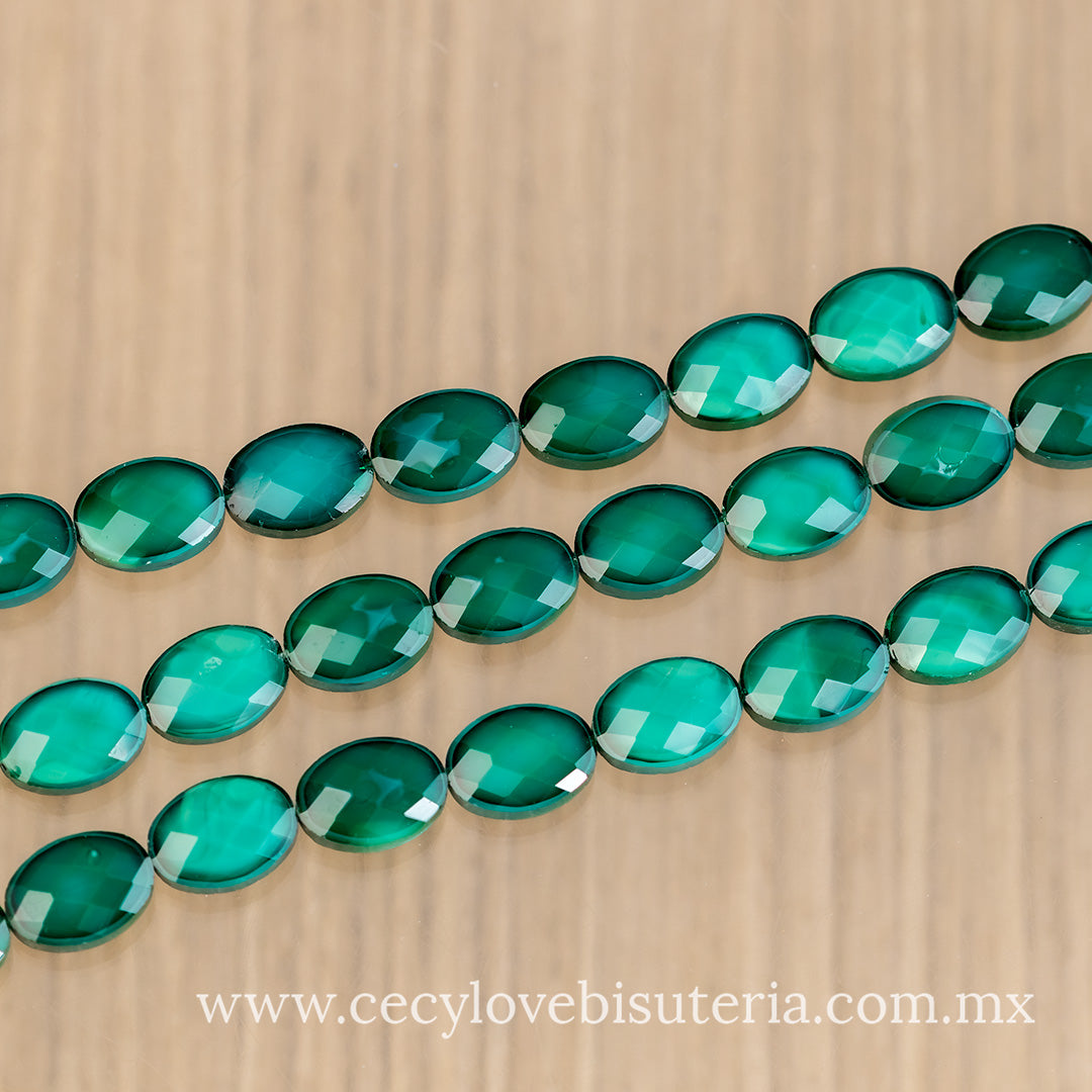Cristal Óvalo Facetado Verde Oscuro