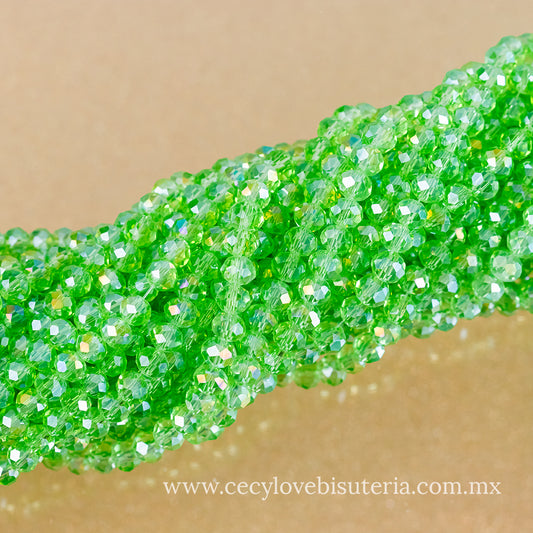 Cristal Rondel Verde Transparente 6 mm