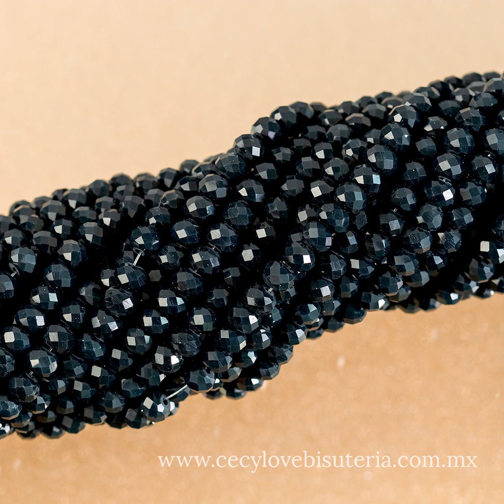 Cristal Rondel Negro 6 mm