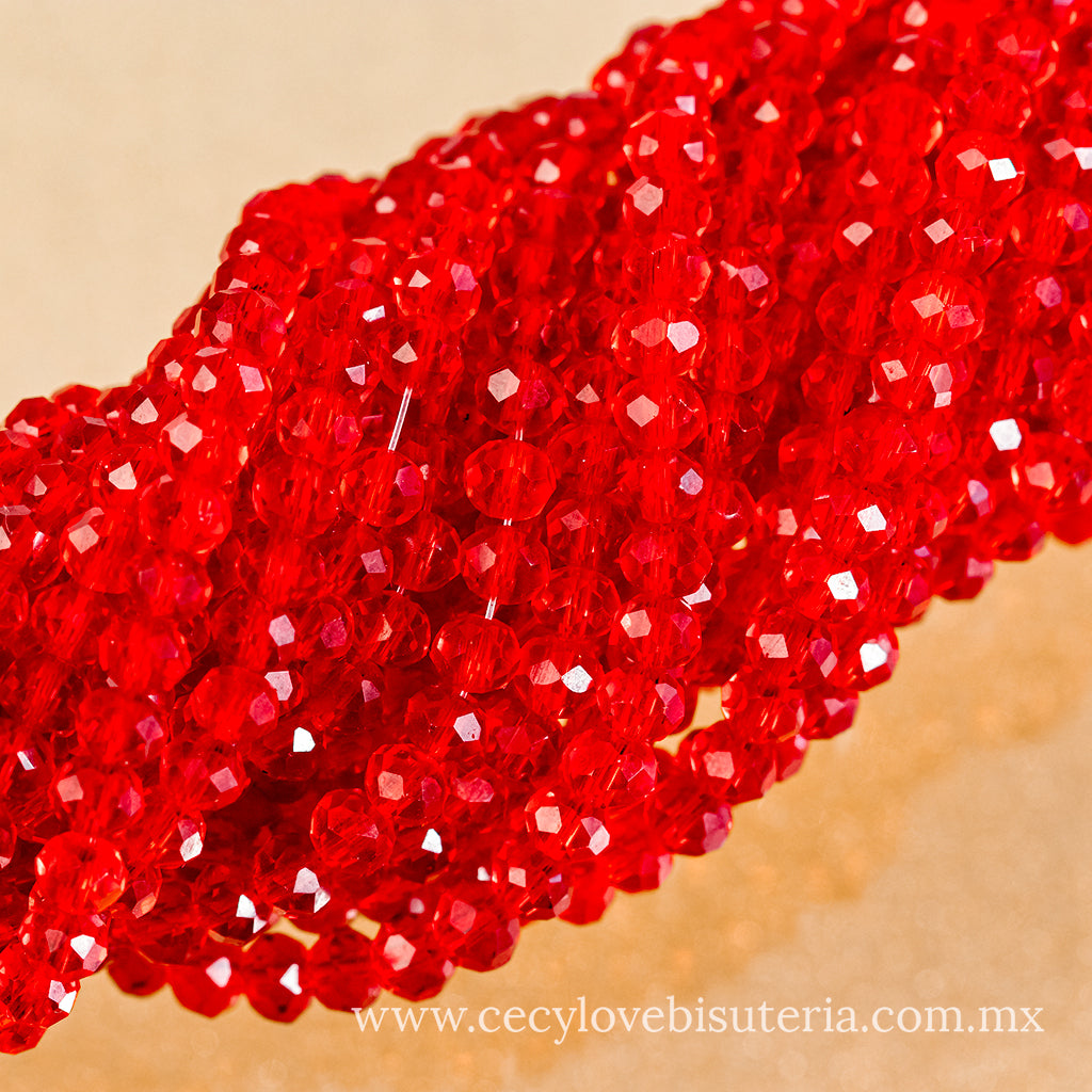 Cristal Rondel Rojo Transparente 6 mm