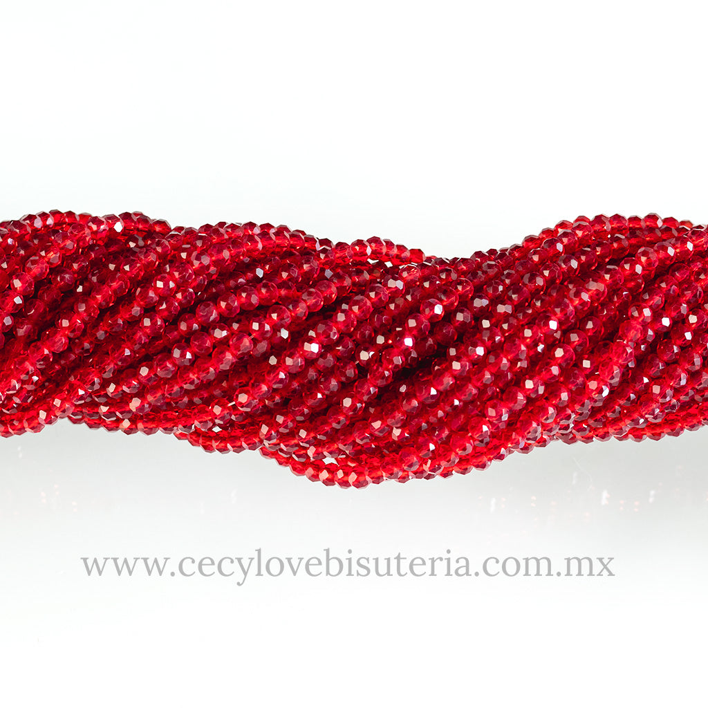 Cristal Rondel Rojo Transparente 4 mm