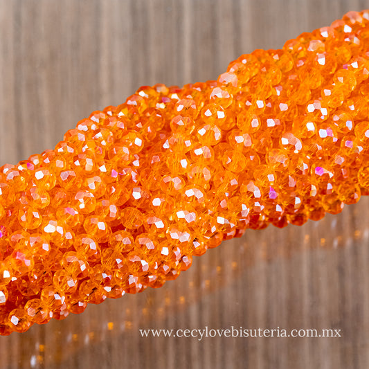 Cristal Rondel Mandarina Transparente 6 mm