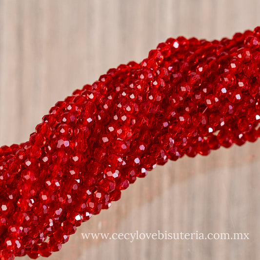 Cristal Rondel Rojo Transparente 4 mm