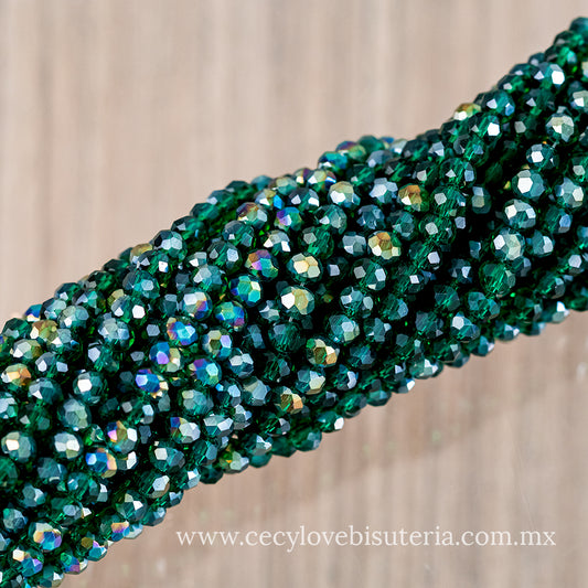 Cristal Rondel Verde Esmeralda 4 mm