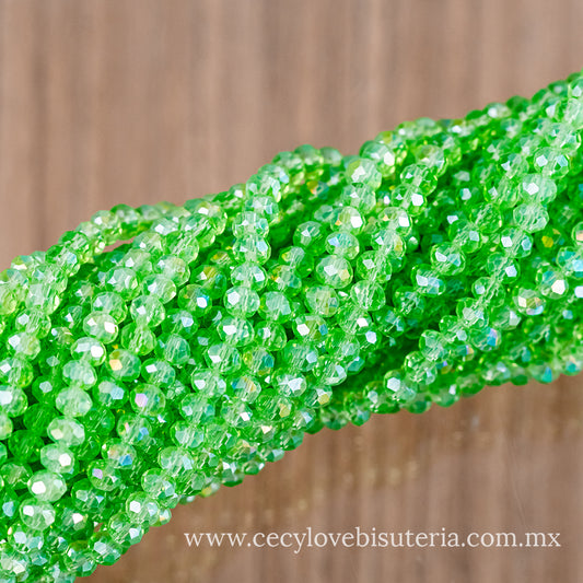 Cristal Rondel Verde Transparente 4 mm