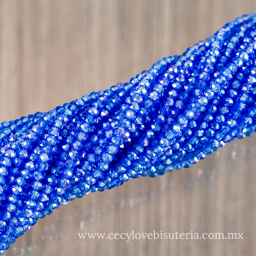 Cristal Rondel Azul AB 2 mm