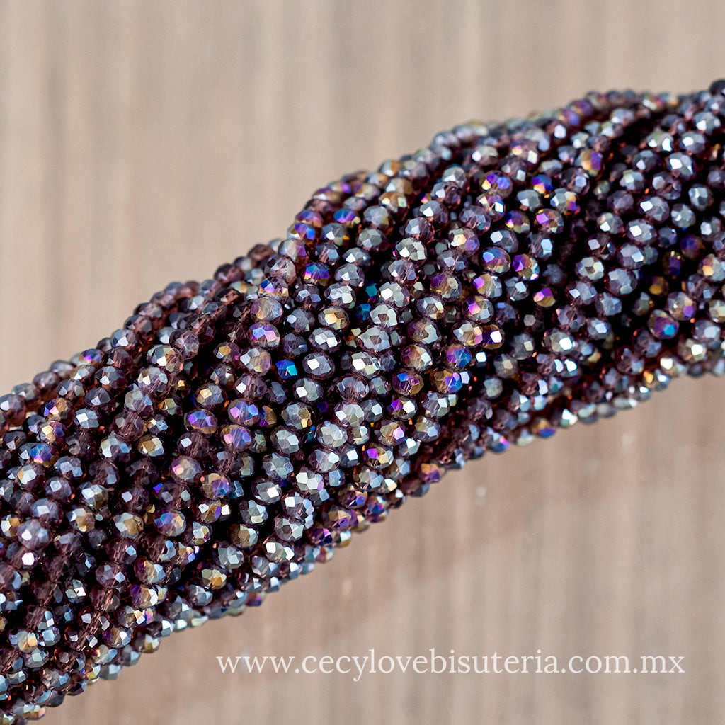 Cristal Rondel Morado AB 2 mm