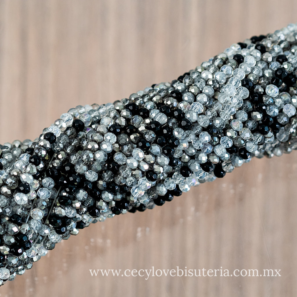 Cristal Rondel Gris / Negro 2 mm