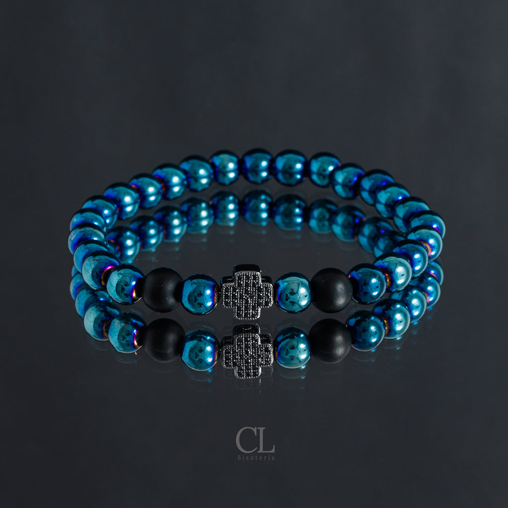 Pulsera Azul con Cruz