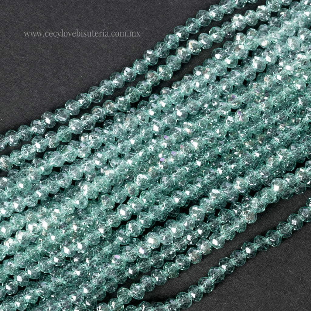 Cristal Rondel Verde Menta Transparente 4 mm